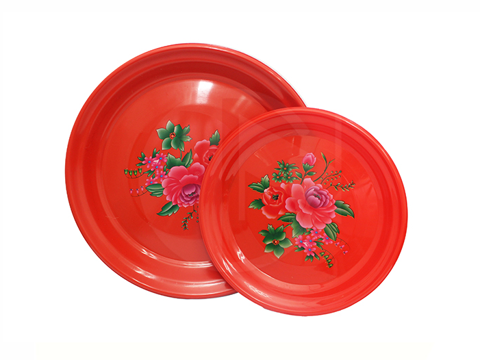 UM-740F,UM-750F  RED<br> Flower Round Tea Tray (RED)<br>红印花胶圆茶盘