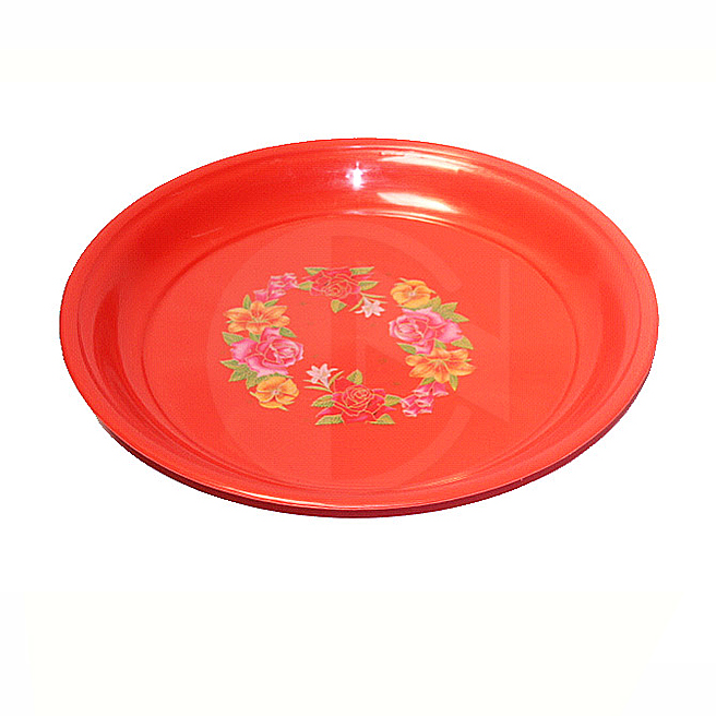 381F MP<br>15.5" Flower Round Tea Tray<br> 红印花胶圆茶盘