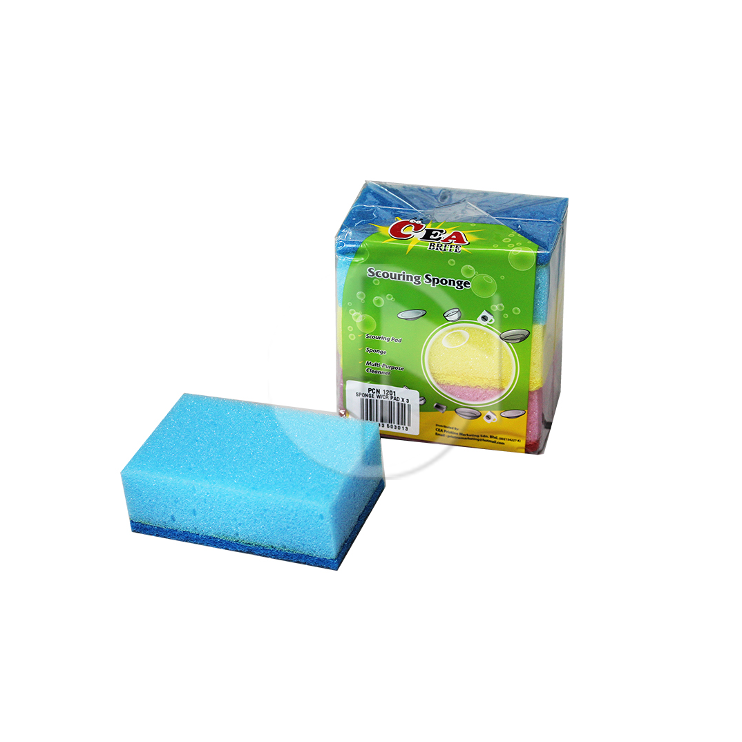 1201/3 PCN<br>3PCS Scouring Pad W/Sponge<br>三头青布海棉