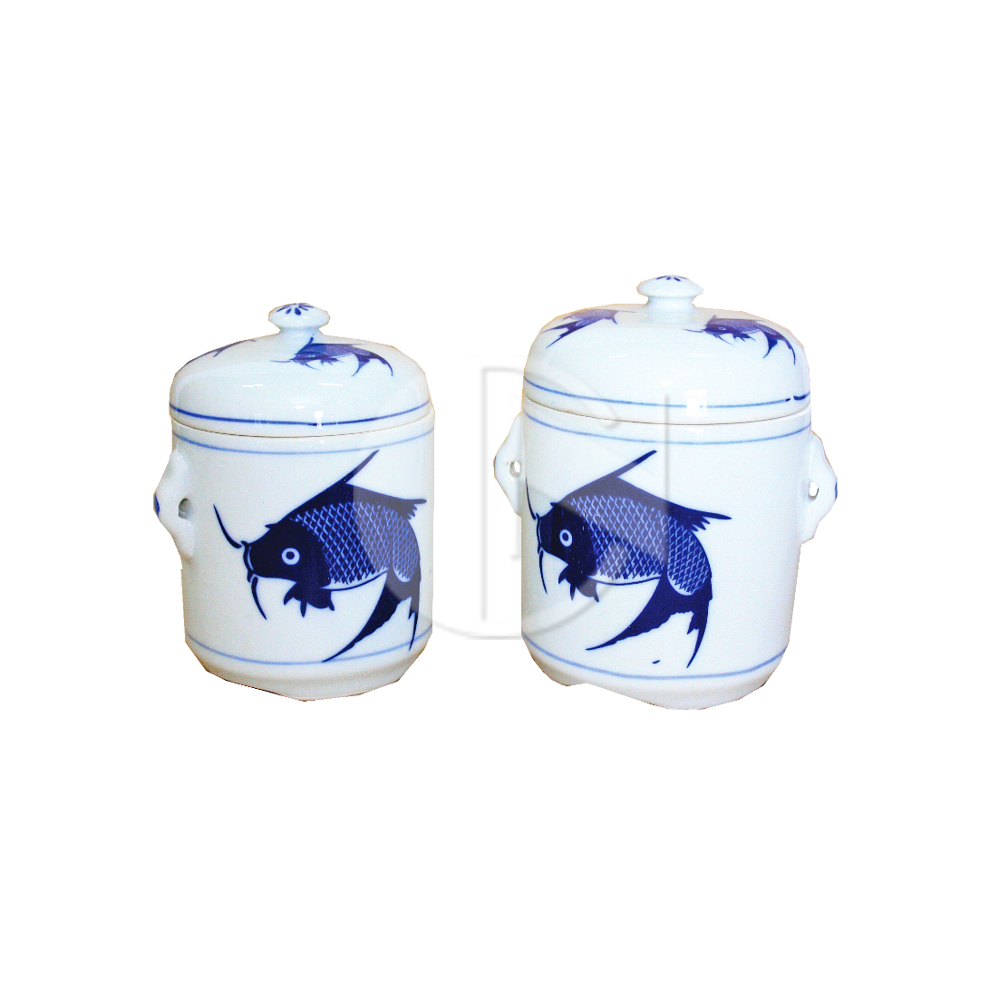 TC-50~TC-70<br>Porcelain Stew Pot W/Cover<br>蓝鲤参盅（盖）