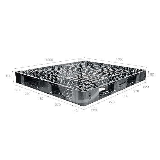 X1210D4-1A<br>Double-Deck Plastic Pallet (Black)<br>工业塑料托盘