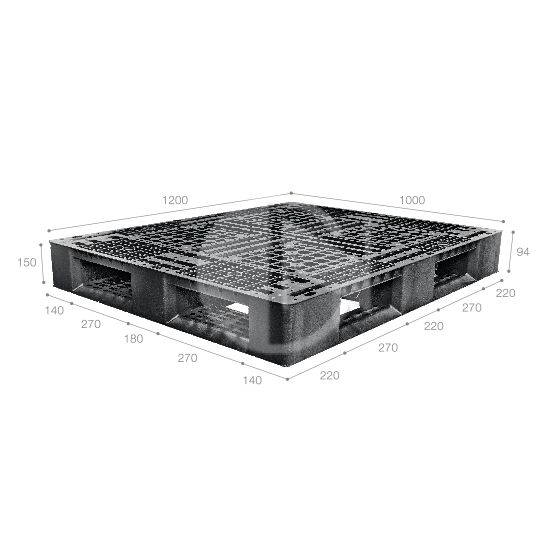 X1210D4-2A<br>Plastic Pallet  - Black<br>工业塑料托盘